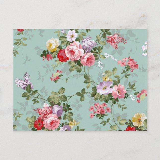 Postal Papel de fondo floral vintage (Anverso)