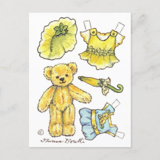 Postal Papel de oso amarillo Petunia Teddy Dolor linda po