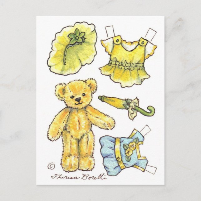Postal Papel de oso amarillo Petunia Teddy Dolor linda po (Anverso)