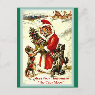 Postal Papel de Papá Noel en los viejos gatos de Navidad