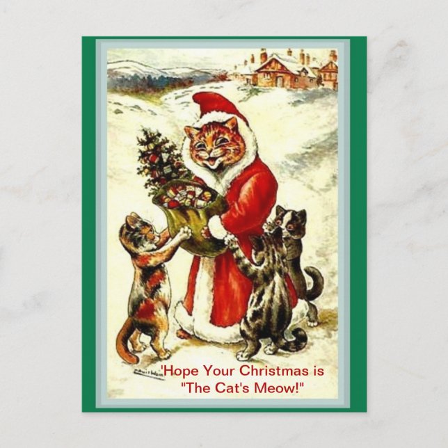 Postal Papel de Papá Noel en los viejos gatos de Navidad (Anverso)