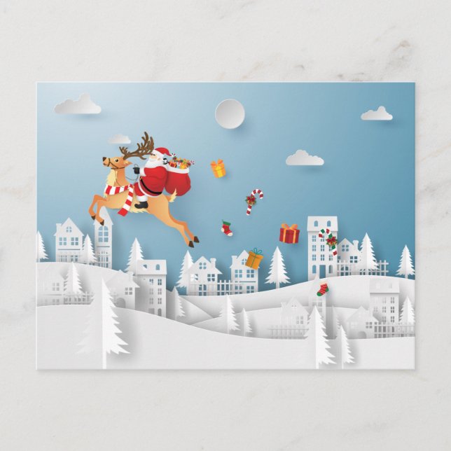 Postal Papel en Santa entregando regalo a los Navidades d (Anverso)