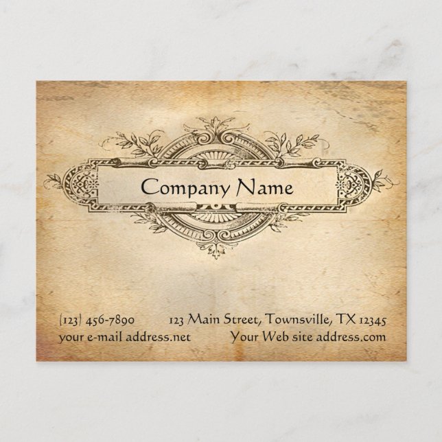 Postal Papel envejecido de Medallón Floral Vintage (Anverso)