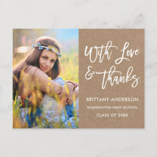 Postal Papel Kraft Graduación Amor Gracias Brush Script