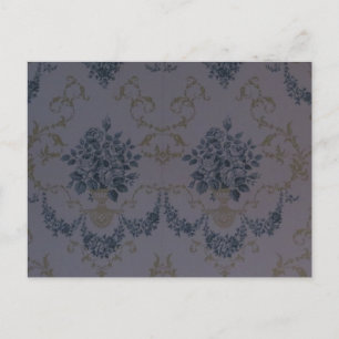 Postal Papel pintado azul del vintage del damasco