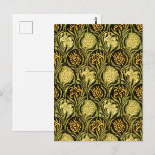 Postal Papel pintado de tulipán y lirio verde de William 