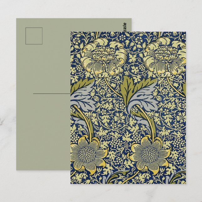 Postal Papel pintado floral William Morris Kennet Azul Do (Anverso / Reverso)