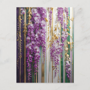 Postal Papel pintado florecido Wisteria dorada violeta