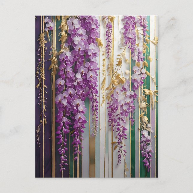 Postal Papel pintado florecido Wisteria dorada violeta (Anverso)