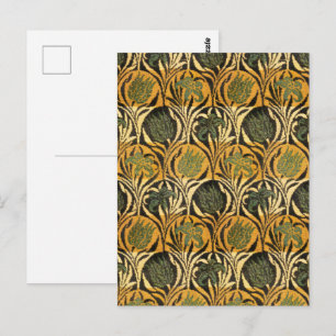 Postal Papel pintado vintage de tulipán y lirio dorado de