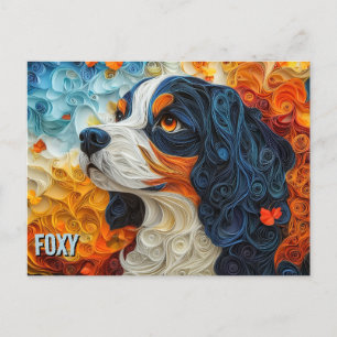Postal Papel Rey Carlos Quilling Art Dog Retrato