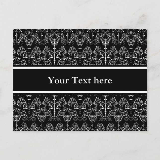 Postal Papel tapiz de Damask de época - blanco + tu trase (Anverso)