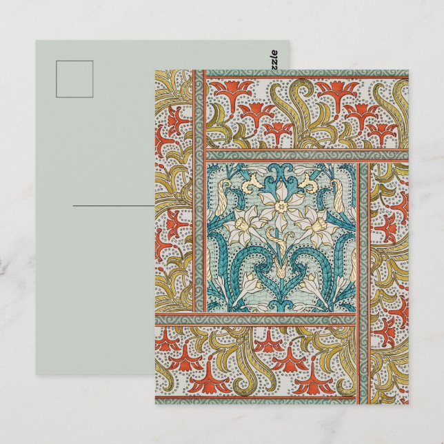 Postal Papel tapiz de flores de Daffodil chintz art nouve (Anverso / Reverso)
