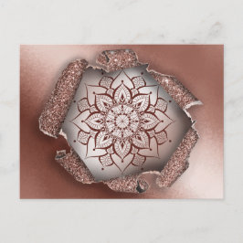 POSTAL PAPEL TORN PURPURINA DE ORO ROSA MANDALA