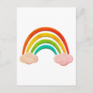 Postal Papel Vintage Corta Arcoiris Y Nubes