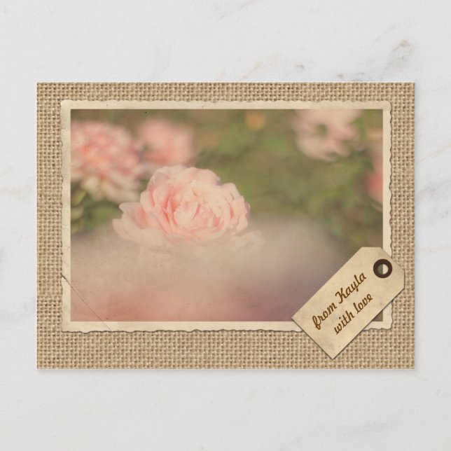 Postal Papel vintage Frame Travel Tag AutumRosa Burlap (Anverso)