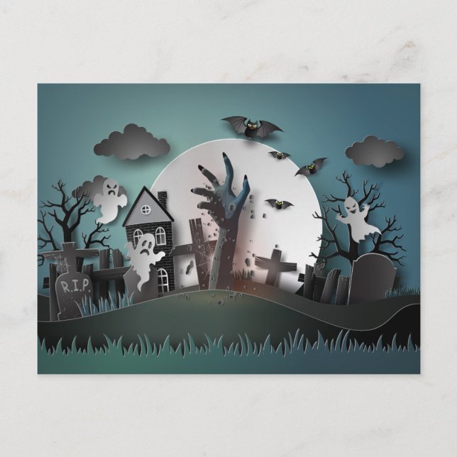Postal Papercut Zombie Graveyard y Ghosts (Anverso)