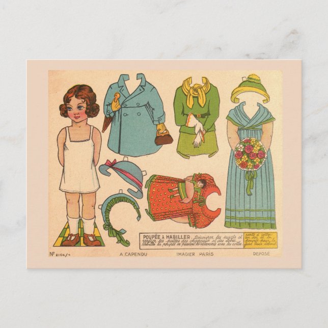 POSTAL PAPERDOLL GIRL VINTAGE CUTE POSTCARD (Anverso)