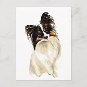 Postal Papillon acuarela Perro, Mascota