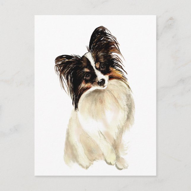 Postal Papillon acuarela Perro, Mascota (Anverso)