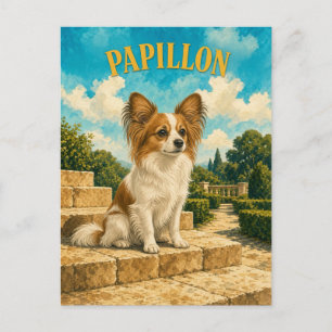 Postal Papillon, Arte de Perro Acuarela Vintage