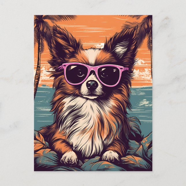Postal Papillón con gafas de sol en la playa (Anverso)