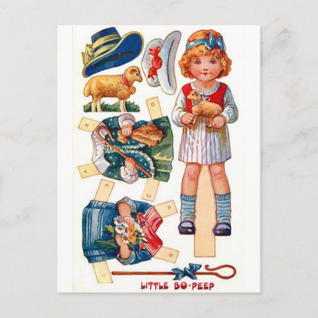 Postal Papperdoll Little Bo Peep Postcard (Anverso)