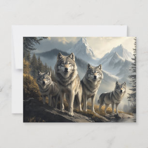 Postal Paquete Wolf en el paisaje montañoso