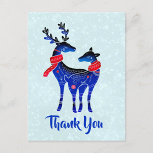 Postal Par de renos azules nórdicos de Navidad Gracias