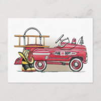 Postal para auto de pedales de camiones de bombero
