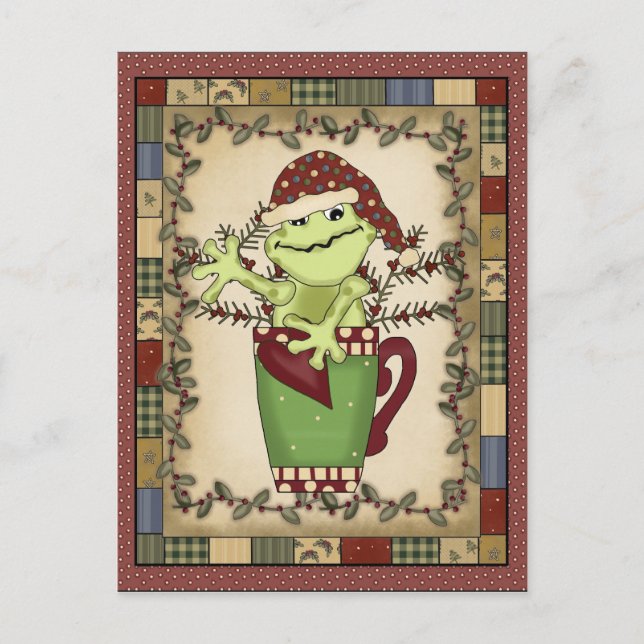Postal para café de vacaciones de navidades Frog (Anverso)