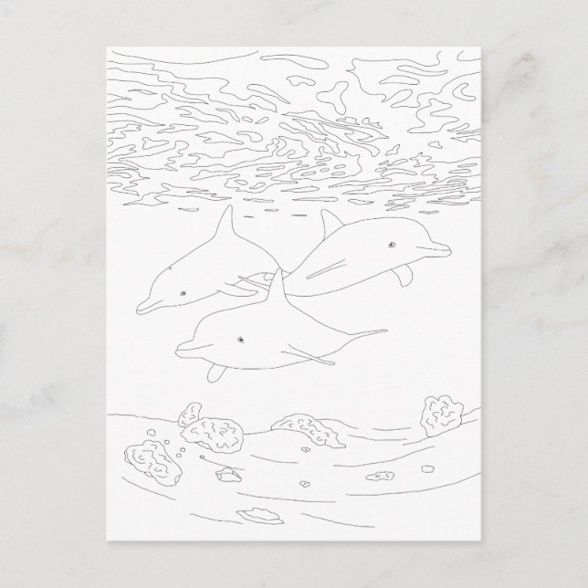 Postal para colorear delfines para adultos (Anverso)