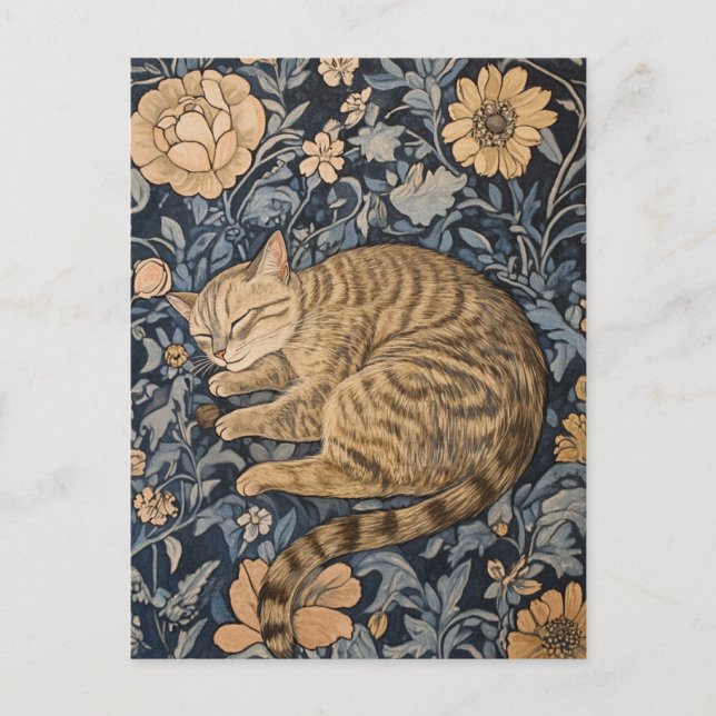 Postal para el gato William Morris con sueño (Anverso)