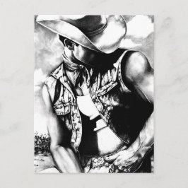 Postal Para él Guay Western Cowboy Original Art Drawing