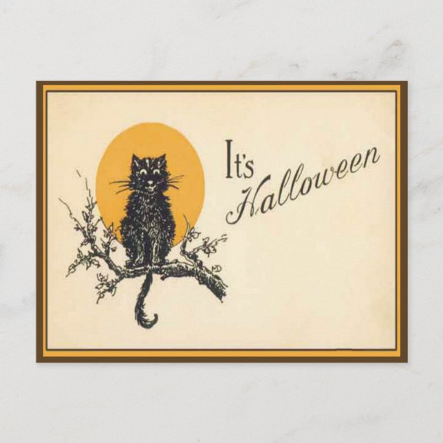 Postal para gato de Halloween vintage (Anverso)