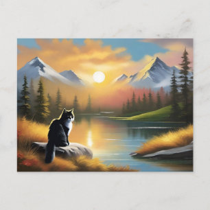 Postal para gato estilo Bob Ross