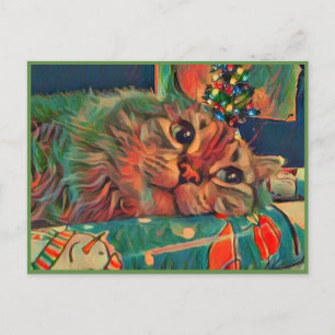 Postal para gato navideño vintage