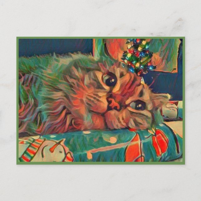 Postal para gato navideño vintage (Anverso)