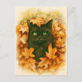 Postal para gato negro de Whisper de otoño