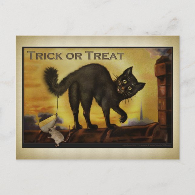 Postal para gato negro vintage (Anverso)