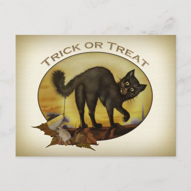 Postal para gato negro vintage (Anverso)