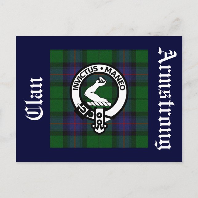 Postal para la marca Clan Armstrong Tartán y Escud (Anverso)