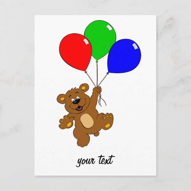 Postal para niños "Oso con globos" (Anverso)