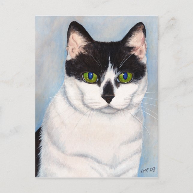 Postal para retrato de gato negro y blanco (Anverso)