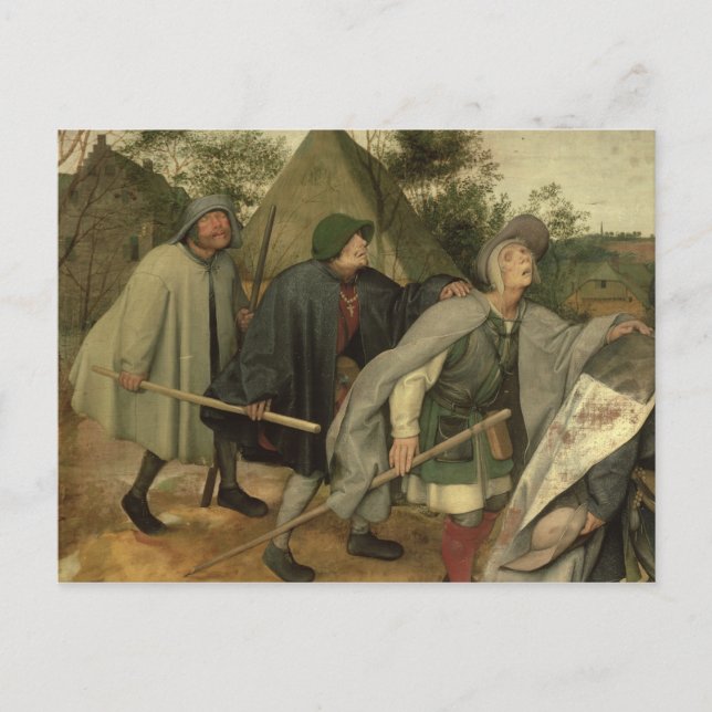 Postal Parable de ciegos, detalle de tres ciegos (Anverso)