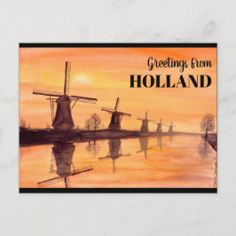 Postal Parabrisas de Kinderdijk Sunset - Pintura acuática