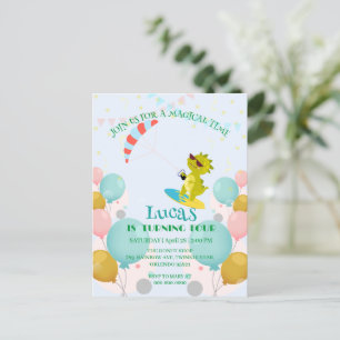 Postal Paracaídas de dinosaurio divertido Cumpleaños Fies