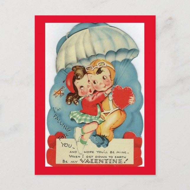 Postal Paracaídas de pareja de cosecha de los años 50 en  (Anverso)