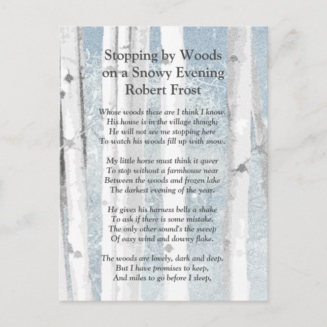 Postal Parada por el poema de Woods Snowy Eveny Robert Fr (Anverso)