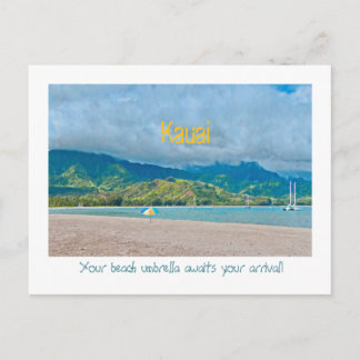 Postal Paraguas de Playa Solitario en Playa Vacía/Kauai